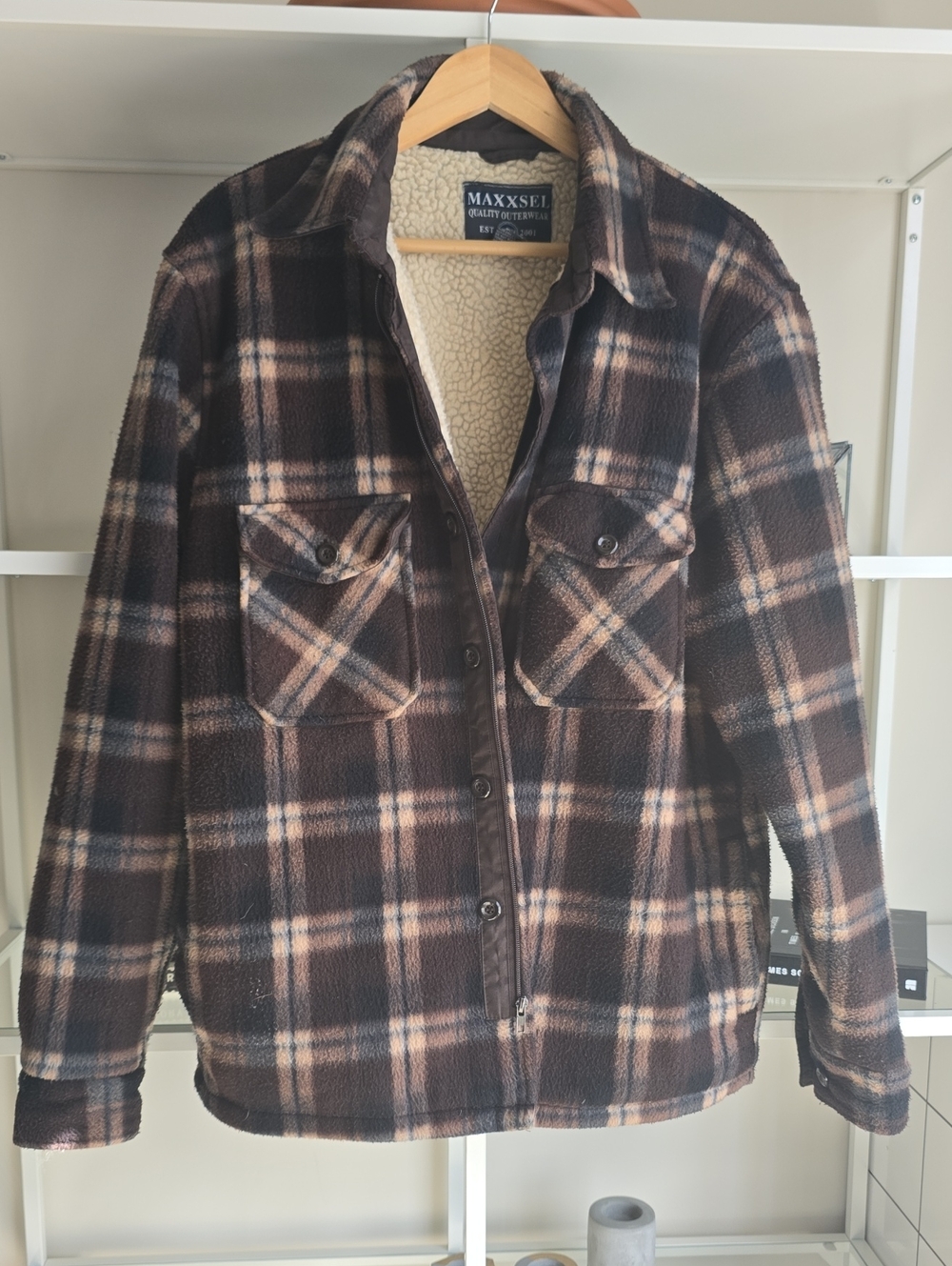 Brown Plaid Sherpa-Lined Shacket